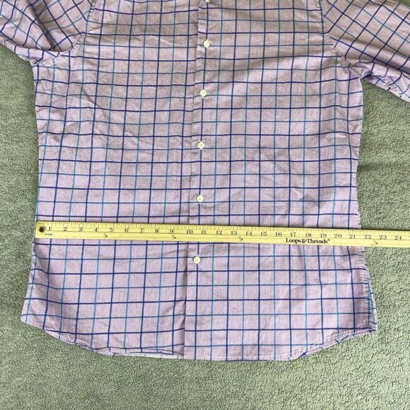 Duchamp London Shirt Mens 17 XL 43 Button Up Flip Cuff Purple Plaid Tailored Fit - Picture 15 of 16